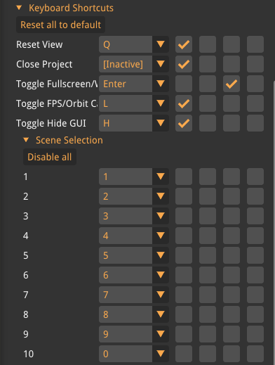 application settings keyboard shortcuts