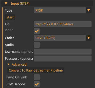 video inputs rtsp